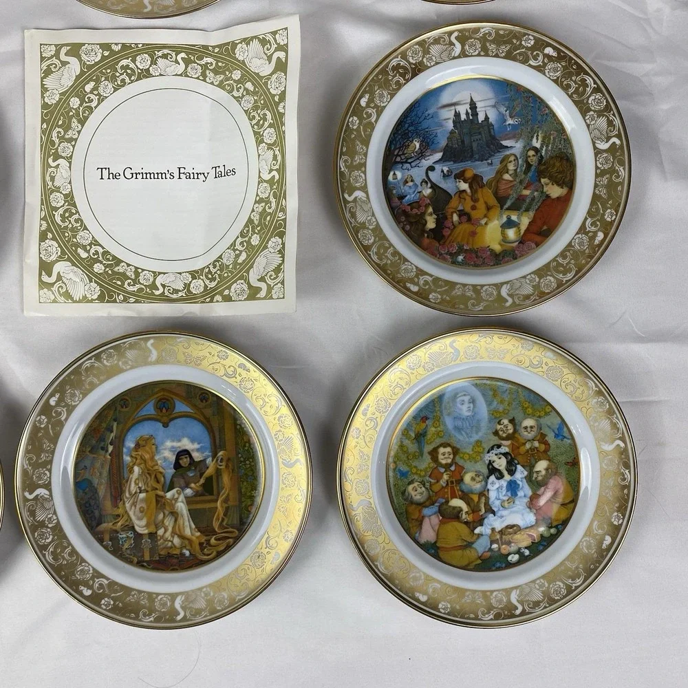 Vintage Franklin Porcelain Grimm's Fairy Tales 8in Plates Lot of 8 Bavaria 1978